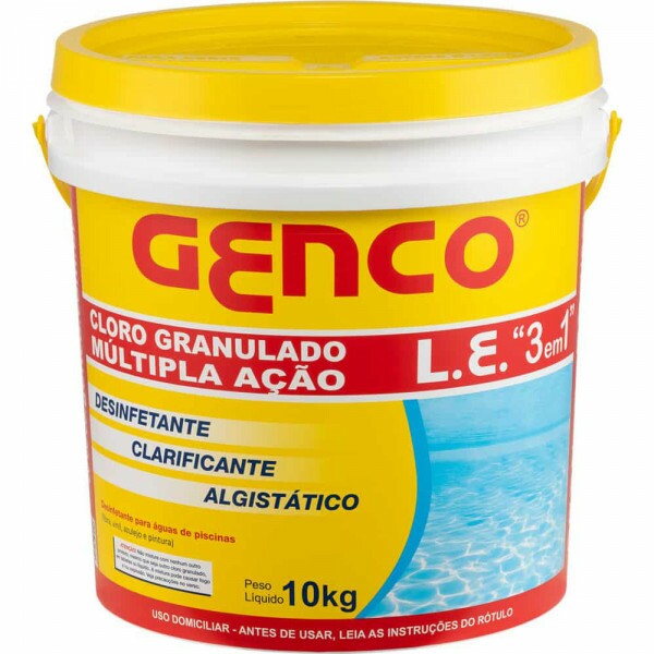 Cloro Granulado Genco L.E. 3 em 1 Multipla Ação Balde 10kg Cloro Granulado Genco L.E. 3 em 1 Multipla Ação Balde 10kg