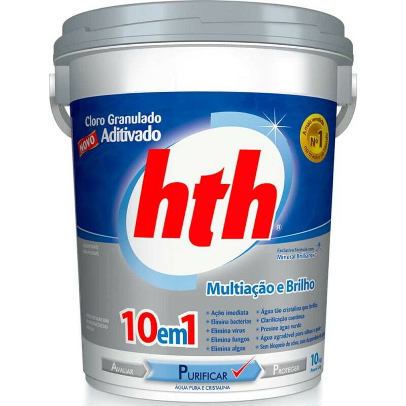 Cloro hth Hipoclorito Aditivado Multi Ação e Brilho 10 em 1 balde 10kg Cloro hth Hipoclorito Aditivado Multi Ação e Brilho 10 em 1 balde 10kg