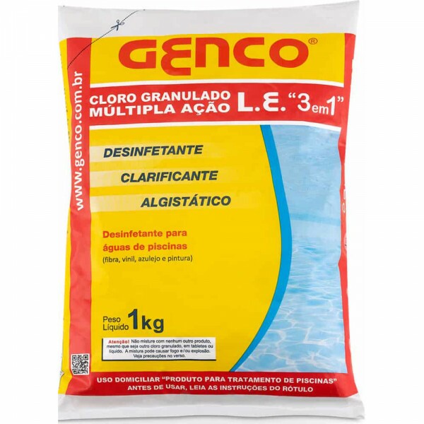 Cloro Granulado Genco L.E. 3 em 1 Multipla Ação 1kg Cloro Granulado Genco L.E. 3 em 1 Multipla Ação 1kg